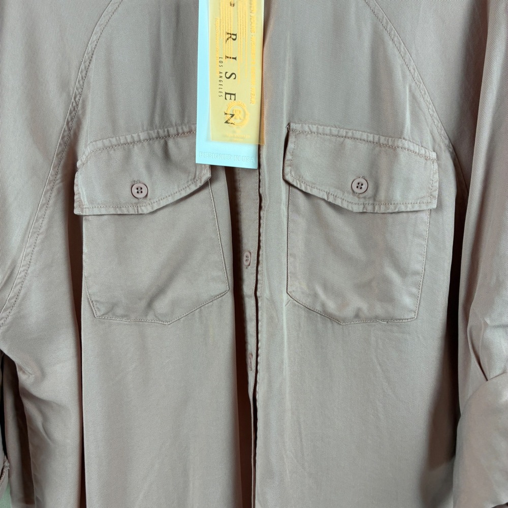 Risen Womens M Tencel Button Up Soft Pink Pocket Shirt Boho Casual Shacket Soft - Picture 6 of 16